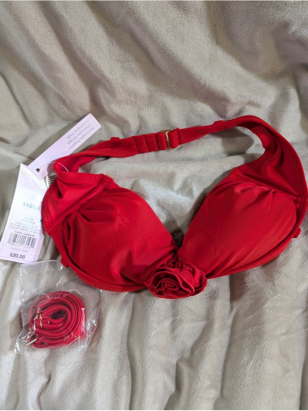 Red Halter Bikini Top with Rosette Detail - Women Intimates & Sleepwear